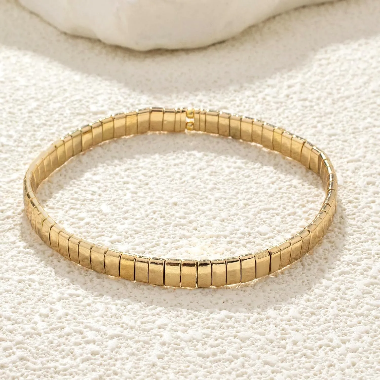 KELITCH Women Gold Tila Beads Bracelet Stretch Strand Bracelets Handmade Jewerly