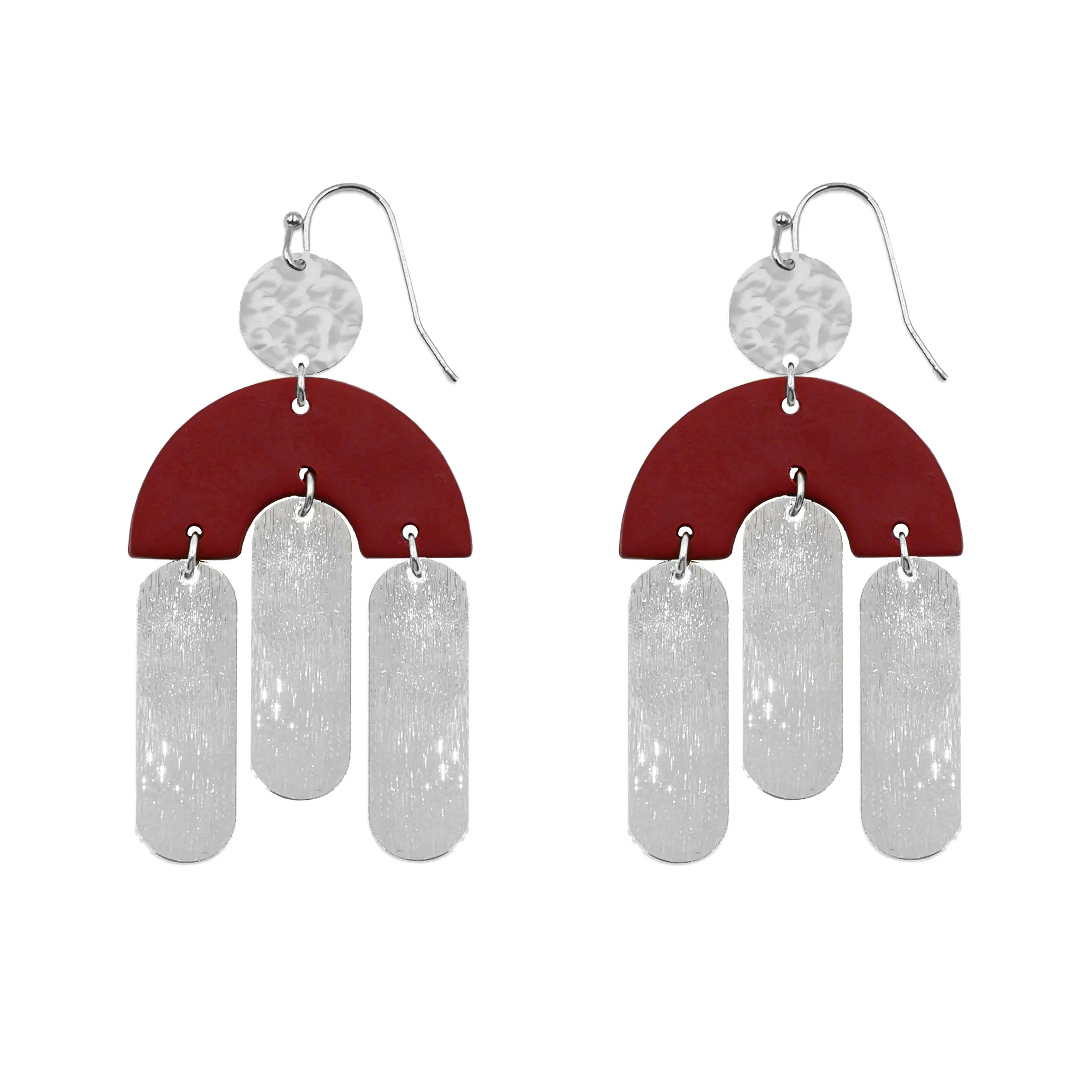 Kissa Collection - Silver Maroon Earrings (Wholesale)
