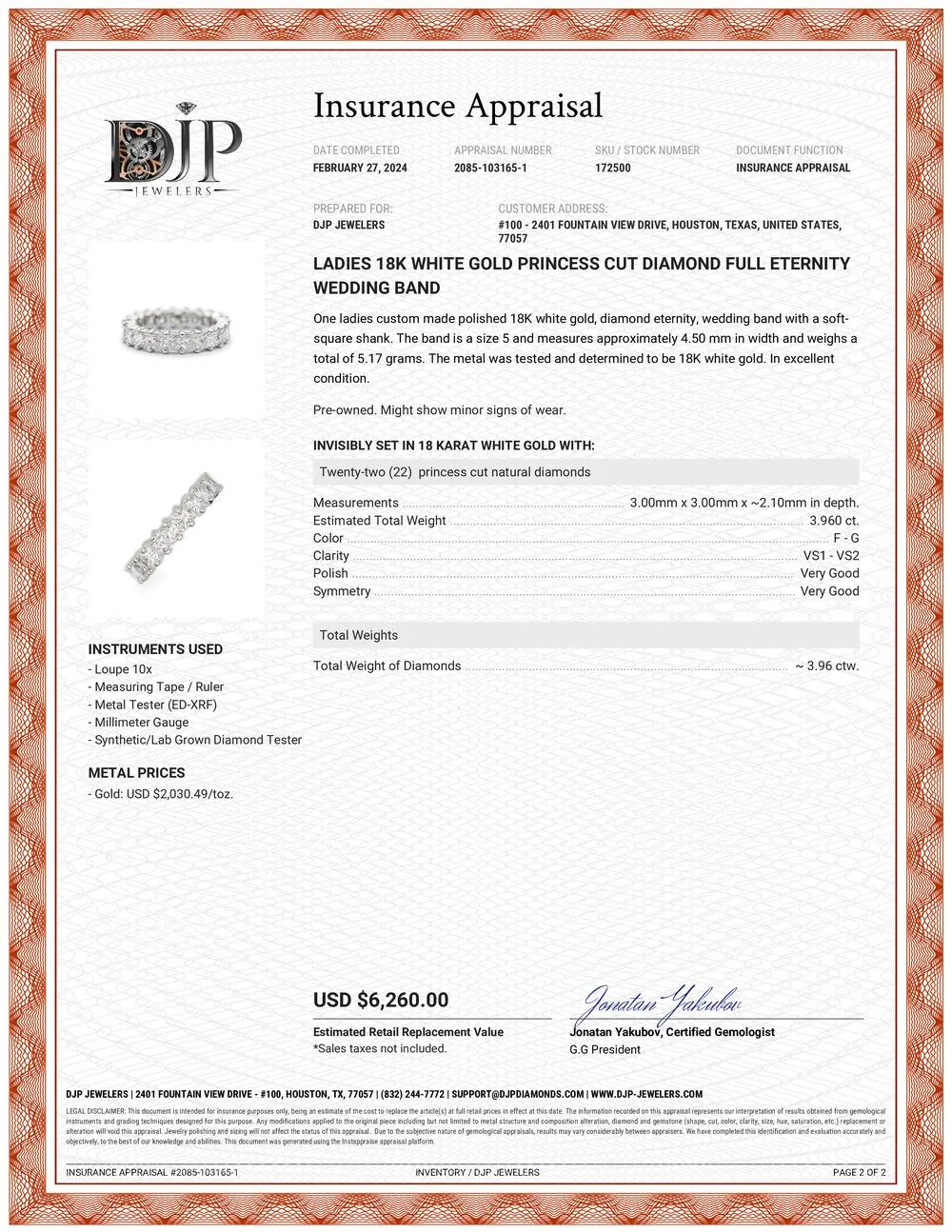 Ladies 18K White Gold Princess Cut Diamond Full Eternity Wedding Band