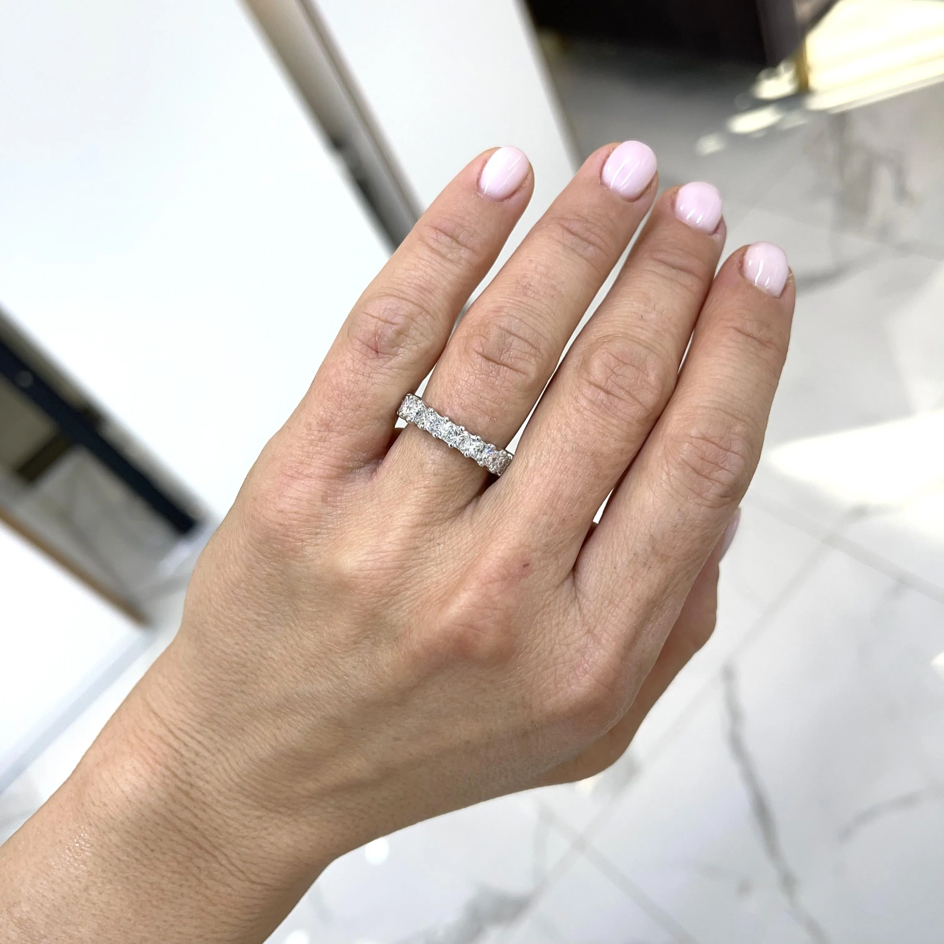 Ladies 18K White Gold Princess Cut Diamond Full Eternity Wedding Band
