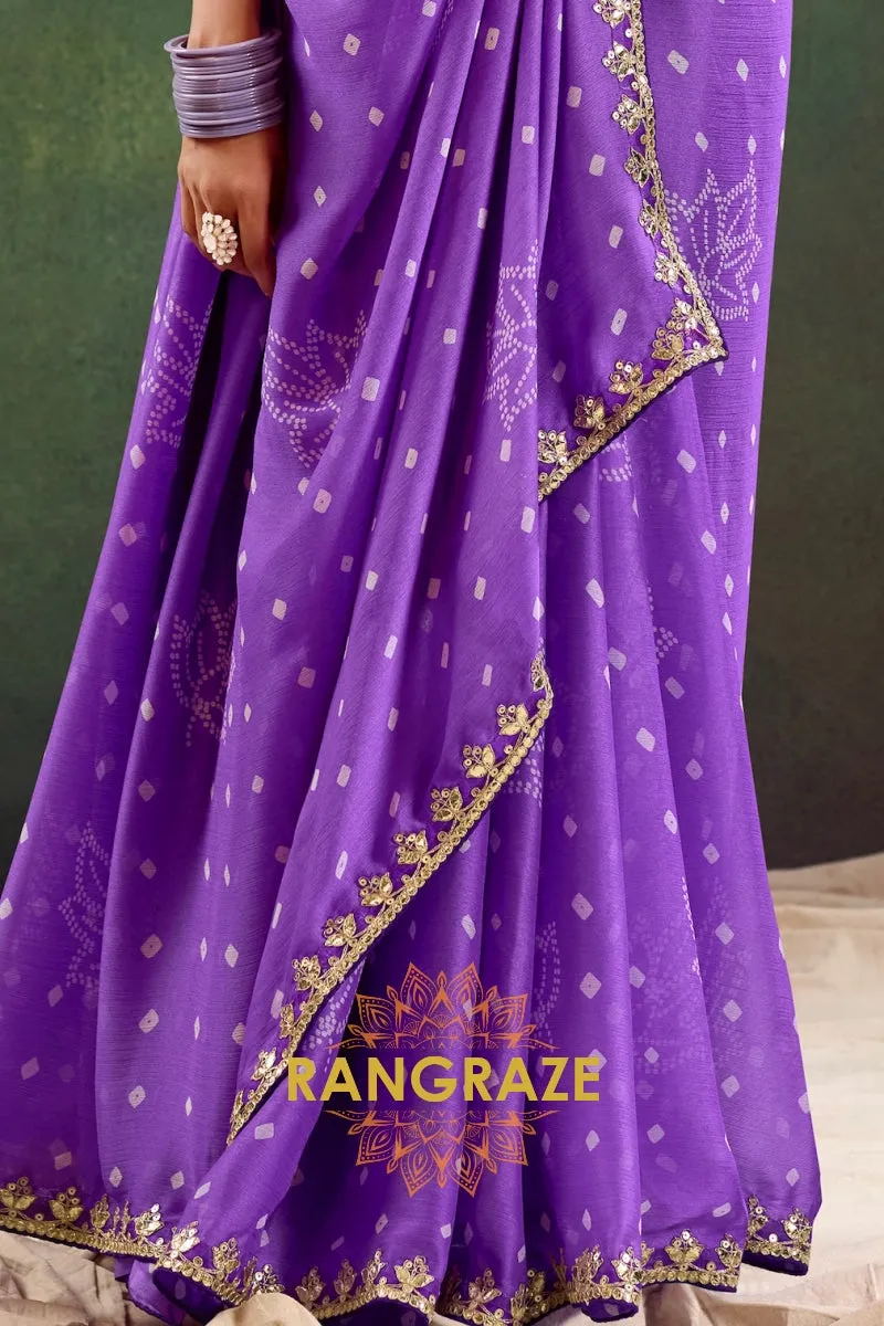 Lavender Pure Chiffon Saree with Embroidered Border and Contemporary Blouse