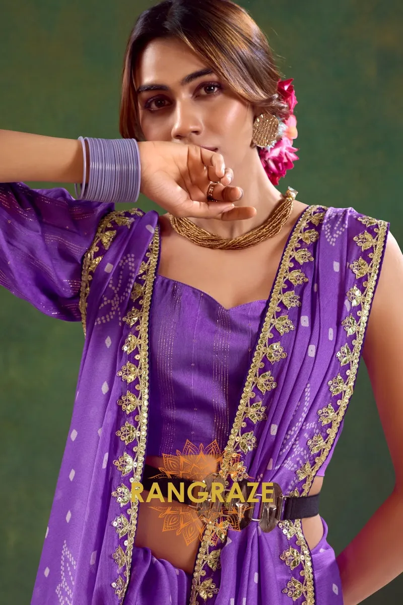 Lavender Pure Chiffon Saree with Embroidered Border and Contemporary Blouse