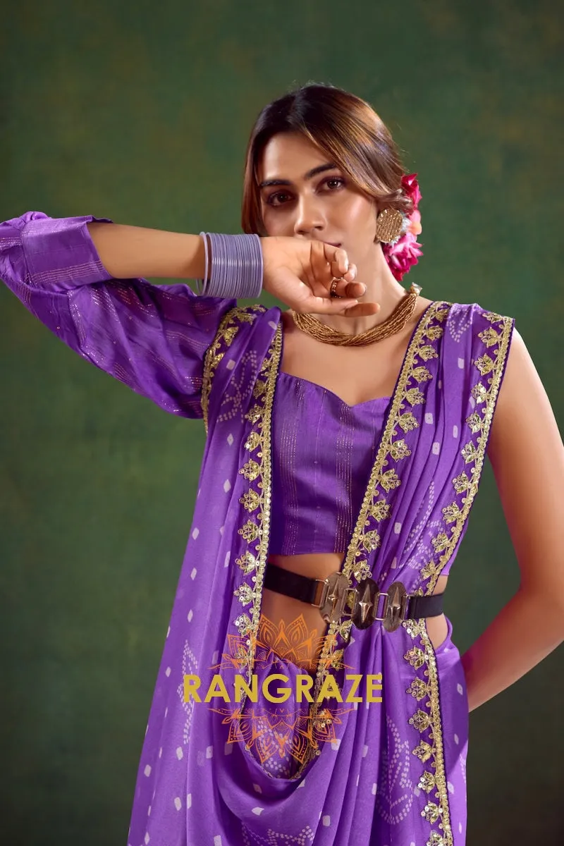 Lavender Pure Chiffon Saree with Embroidered Border and Contemporary Blouse
