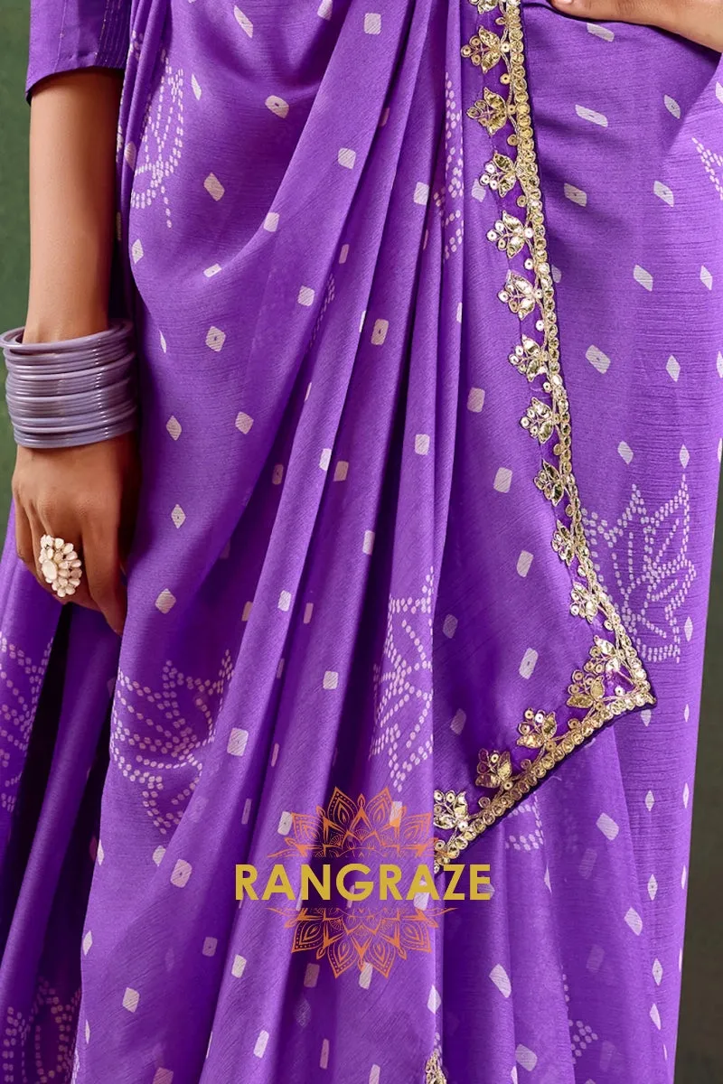 Lavender Pure Chiffon Saree with Embroidered Border and Contemporary Blouse