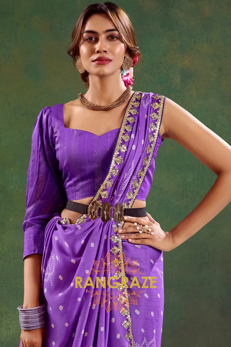 Lavender Pure Chiffon Saree with Embroidered Border and Contemporary Blouse