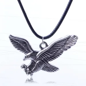 Leather Cord Vintage Sliver Eagle Pendant Necklace