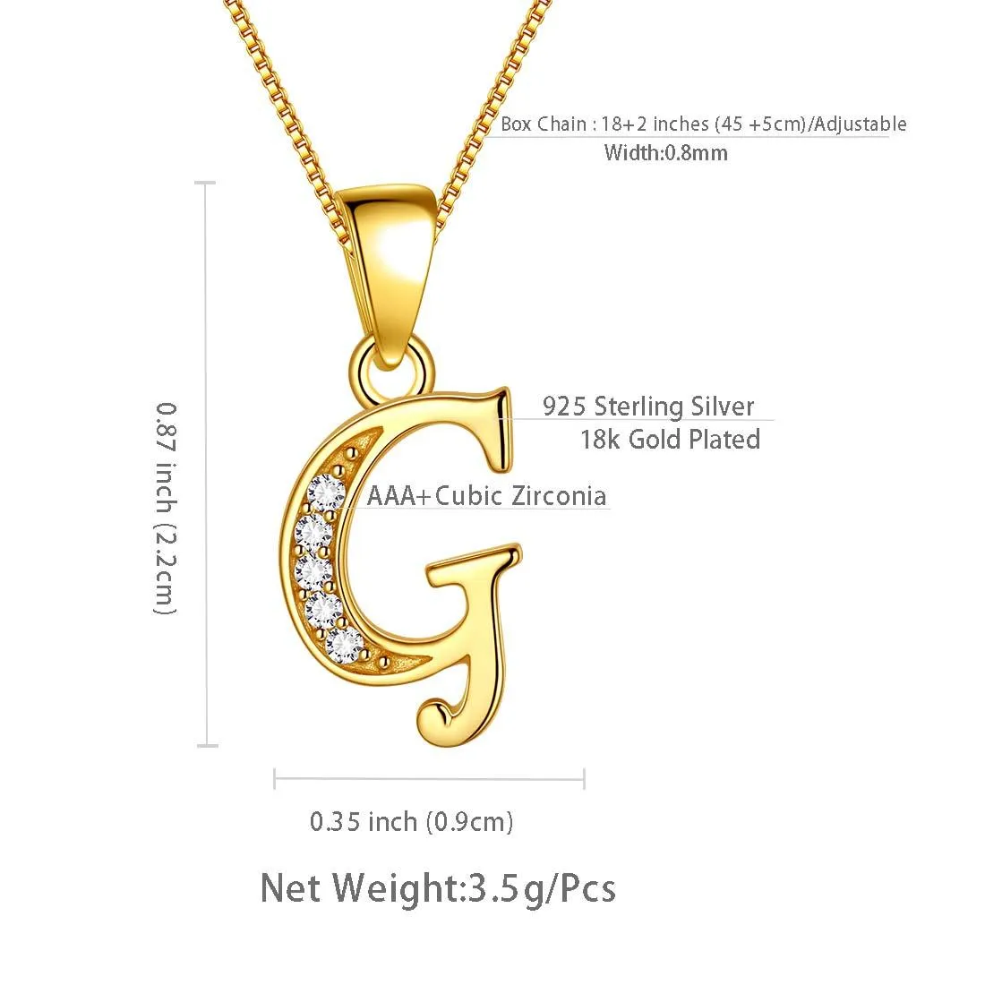 Letter G Initial Necklaces Pendant Women Men Name Jewelry Gift 925 Silver