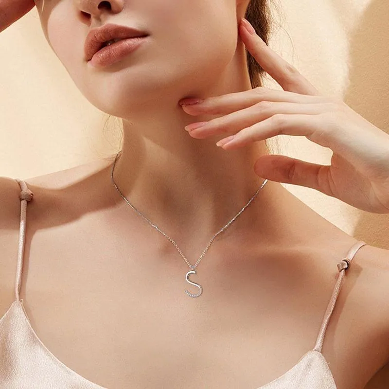 Letter Initial S Necklaces Pendant Women Girls Name Jewelry Gift 925 Sterling Silver