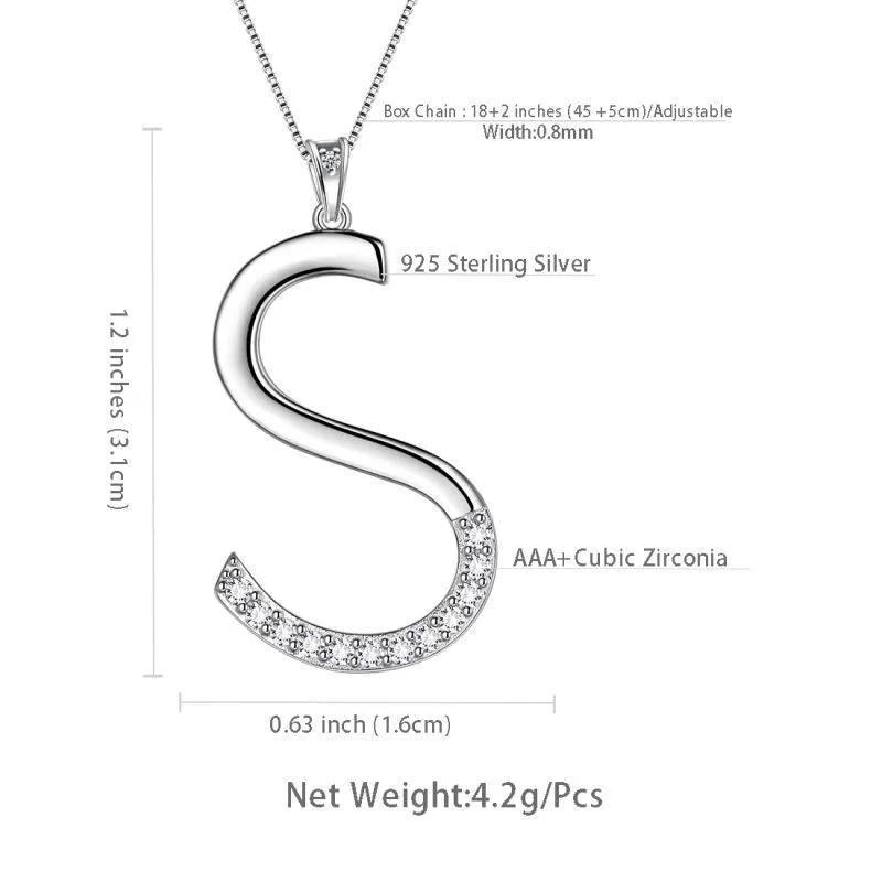 Letter Initial S Necklaces Pendant Women Girls Name Jewelry Gift 925 Sterling Silver