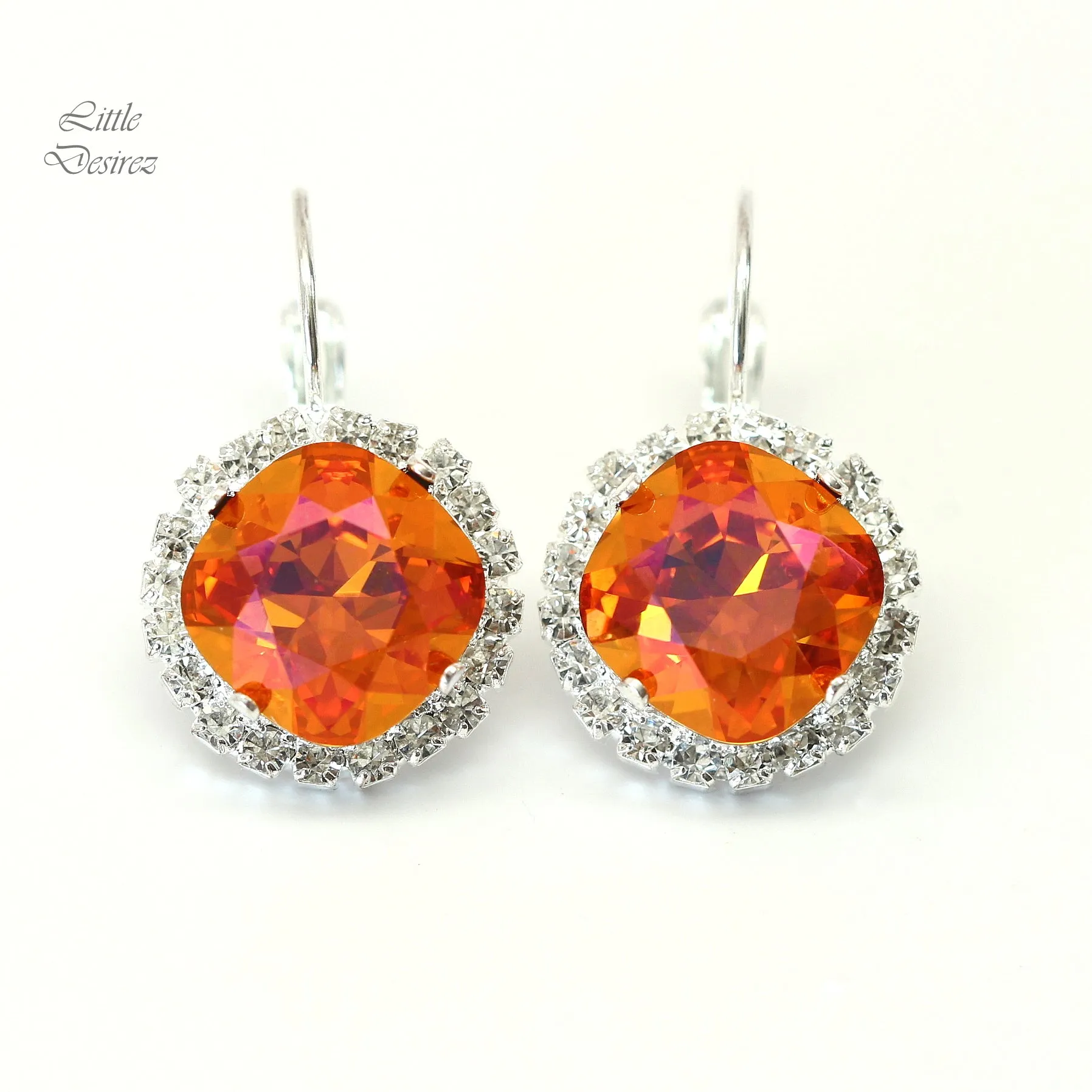 Lever back Earrings Crystal Earrings Orange Earrings Bridesmaid Earrings Gift for Her AP50L