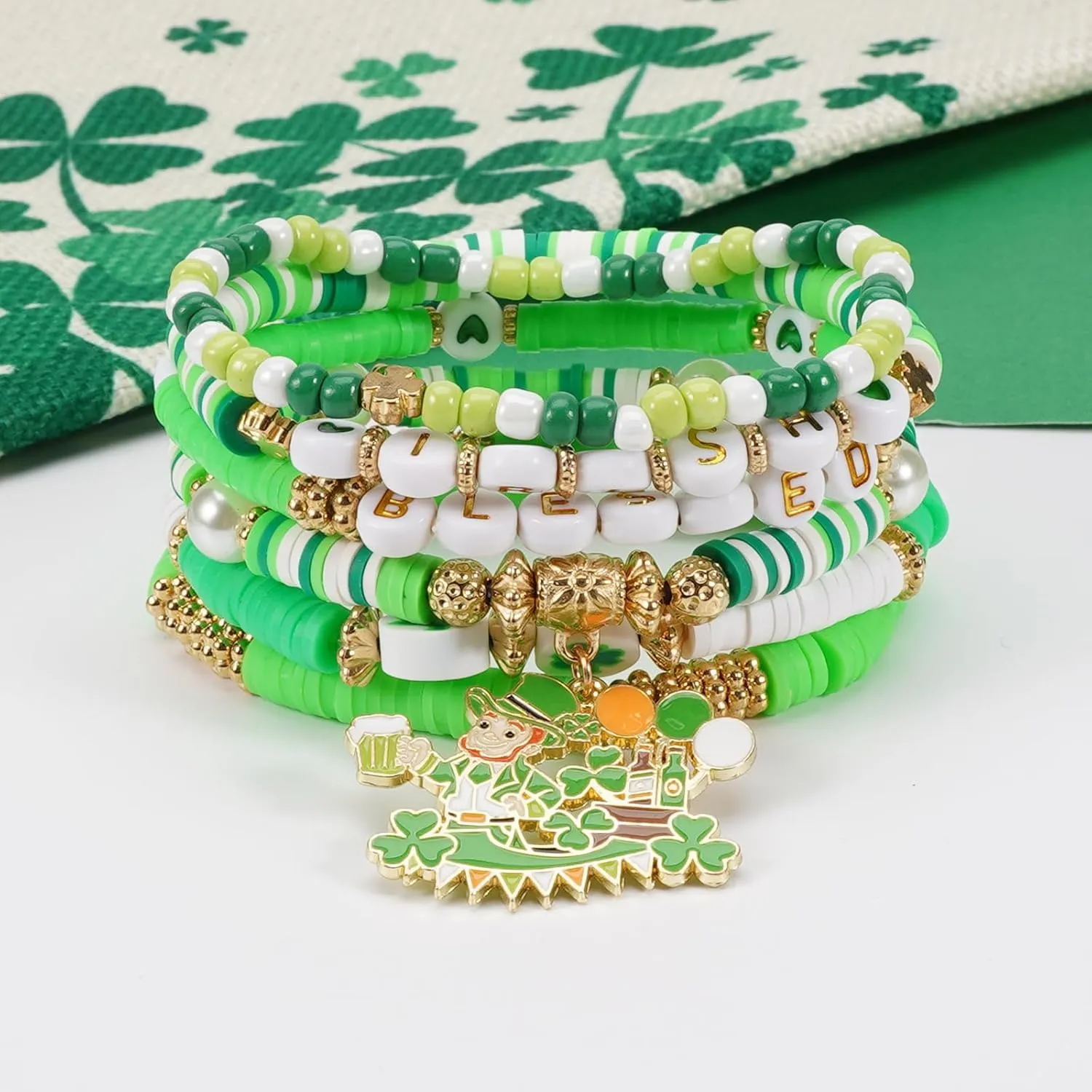 Lonext Bracelet for Women Polymer Clay Bead Bracelet Heishi Surfer Bracelets Set