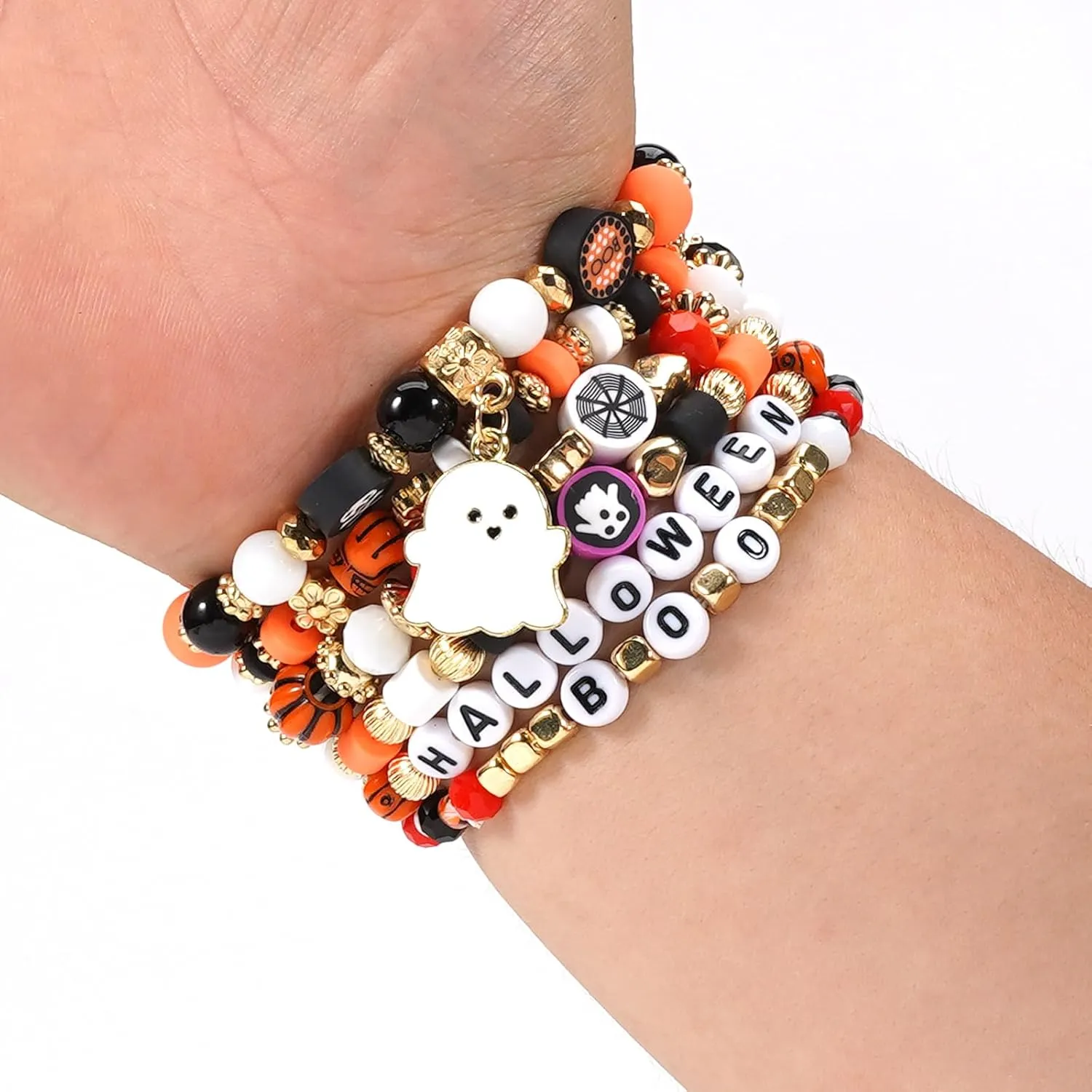 Lonext Halloween Bracelets Stackable Heishi Beaded Stretch Bracelets