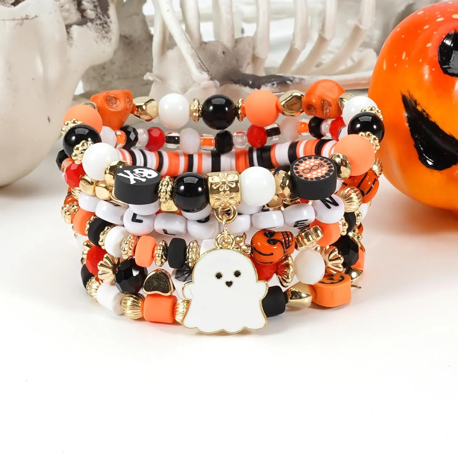 Lonext Halloween Bracelets Stackable Heishi Beaded Stretch Bracelets