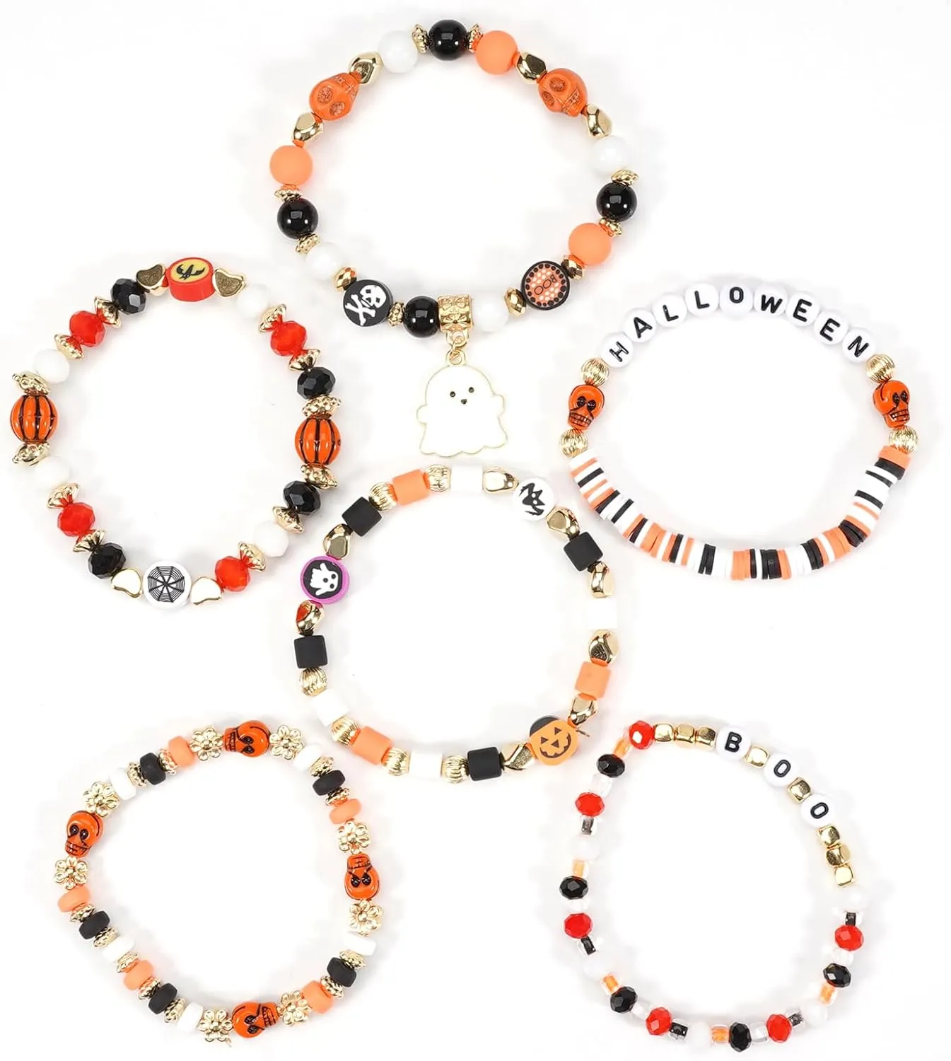 Lonext Halloween Bracelets Stackable Heishi Beaded Stretch Bracelets