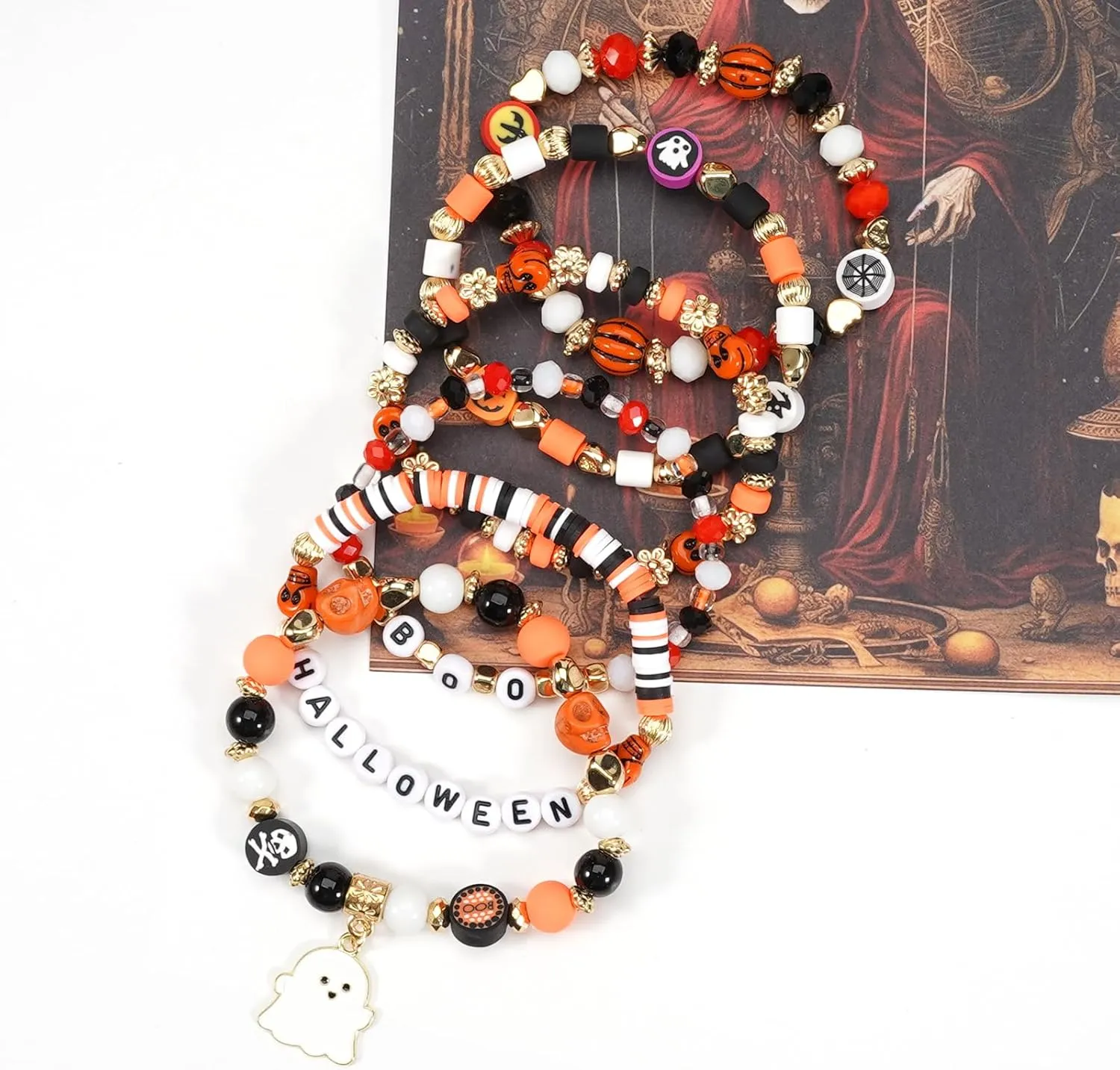 Lonext Halloween Bracelets Stackable Heishi Beaded Stretch Bracelets