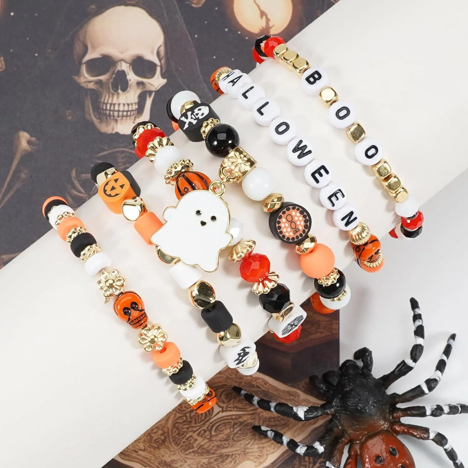 Lonext Halloween Bracelets Stackable Heishi Beaded Stretch Bracelets