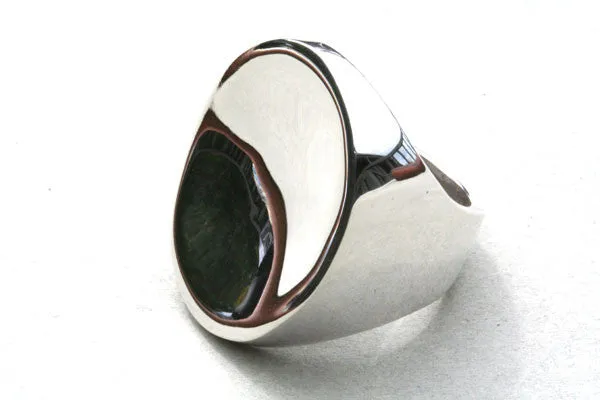 Long concave signet ring - sterling silver