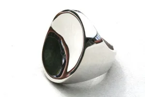 Long concave signet ring - sterling silver