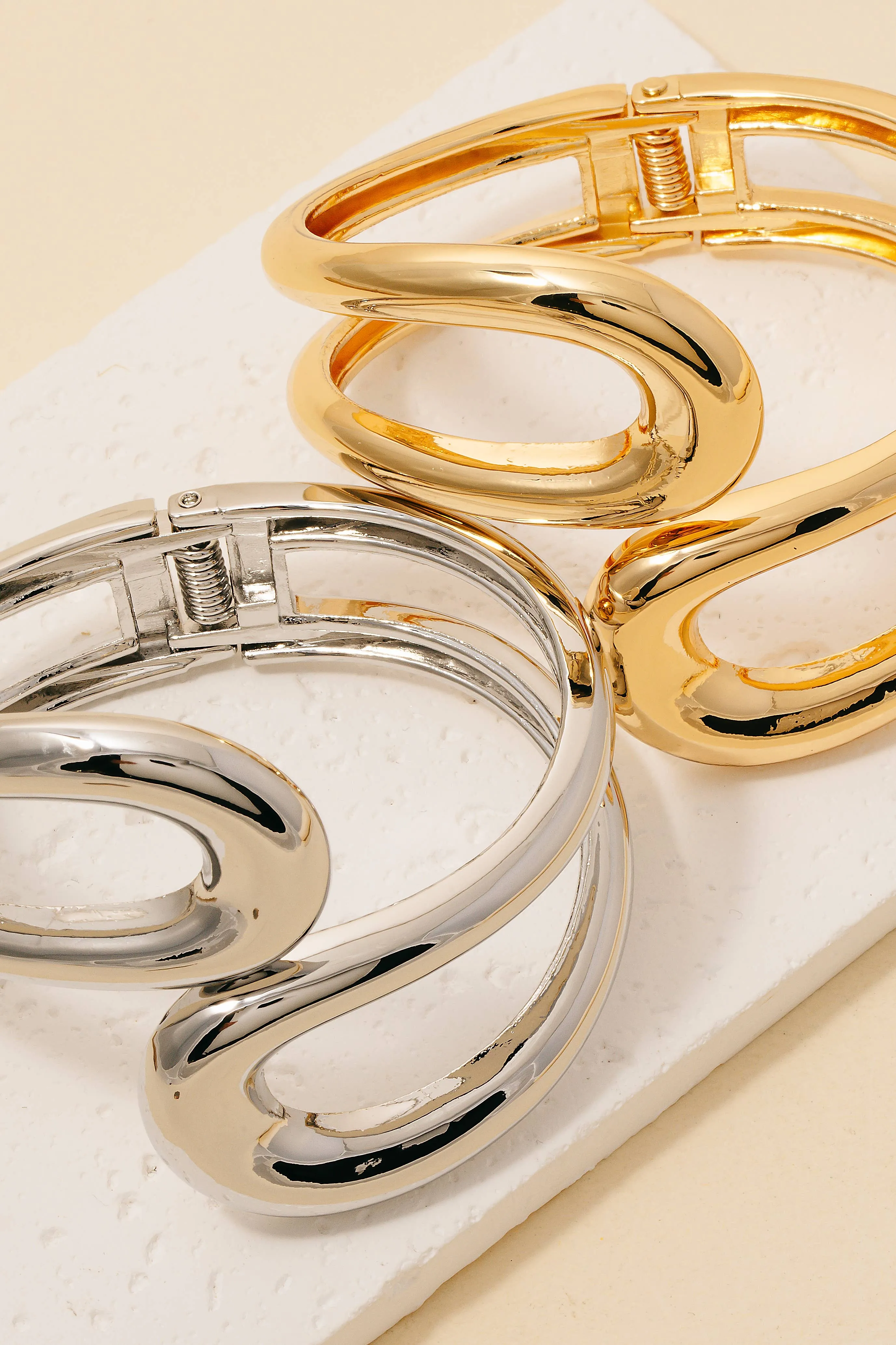 Looped Wire Hinge Bangle Bracelet in Gold and Silver