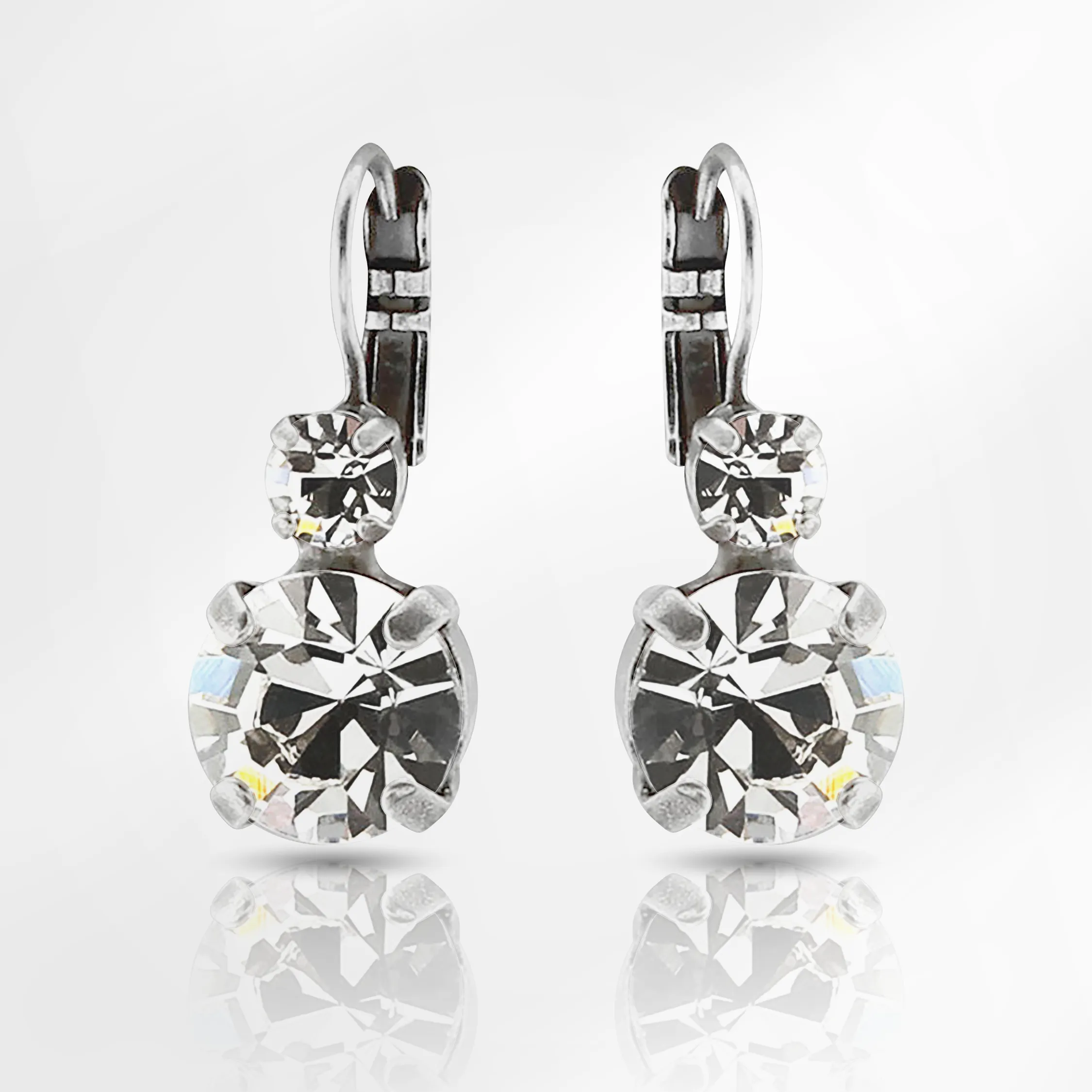 Lovable Double Stone Leverback Clear Earrings