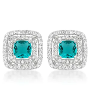 LOVCIA Sparkling Aqua Princess Cut Stud Earrings