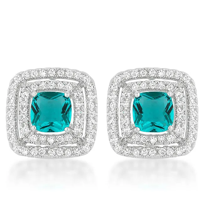 LOVCIA Sparkling Aqua Princess Cut Stud Earrings