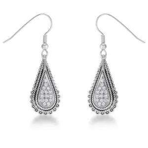 LOVCIA Tear Drop Rhodium-Plated Earrings with Sparkling CZ Stones