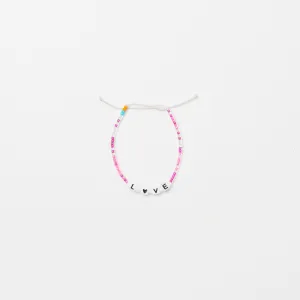 Love Heart Single Strand Bracelet - Pink/Silver Multi