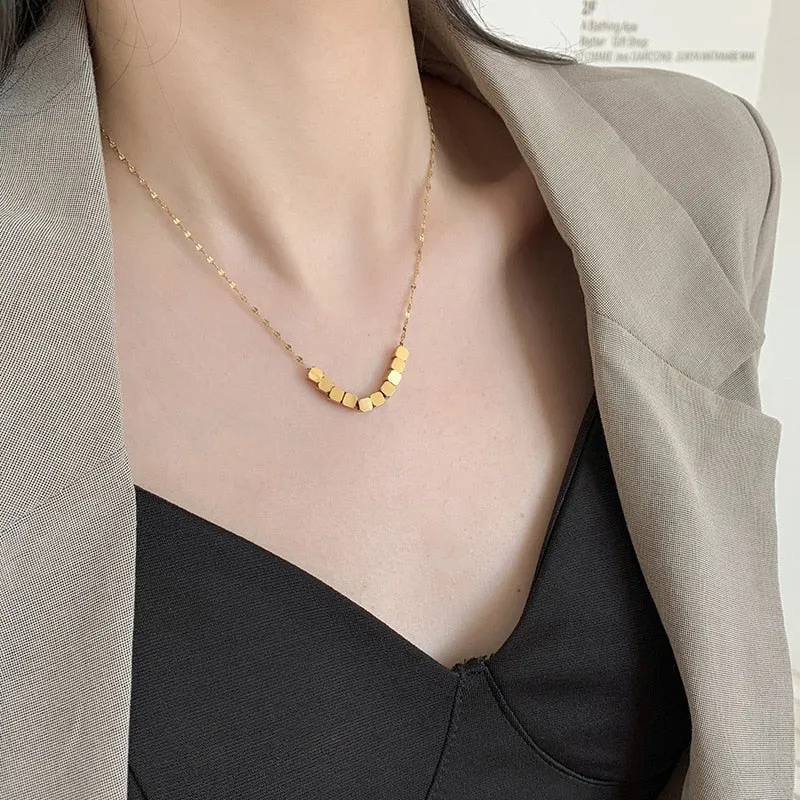 Lucky Bead Necklace Stainless Steel Jewelry Charm Metal Gold Chain Necklace