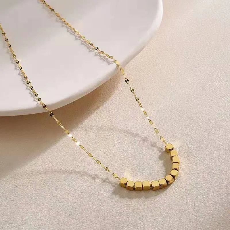 Lucky Bead Necklace Stainless Steel Jewelry Charm Metal Gold Chain Necklace