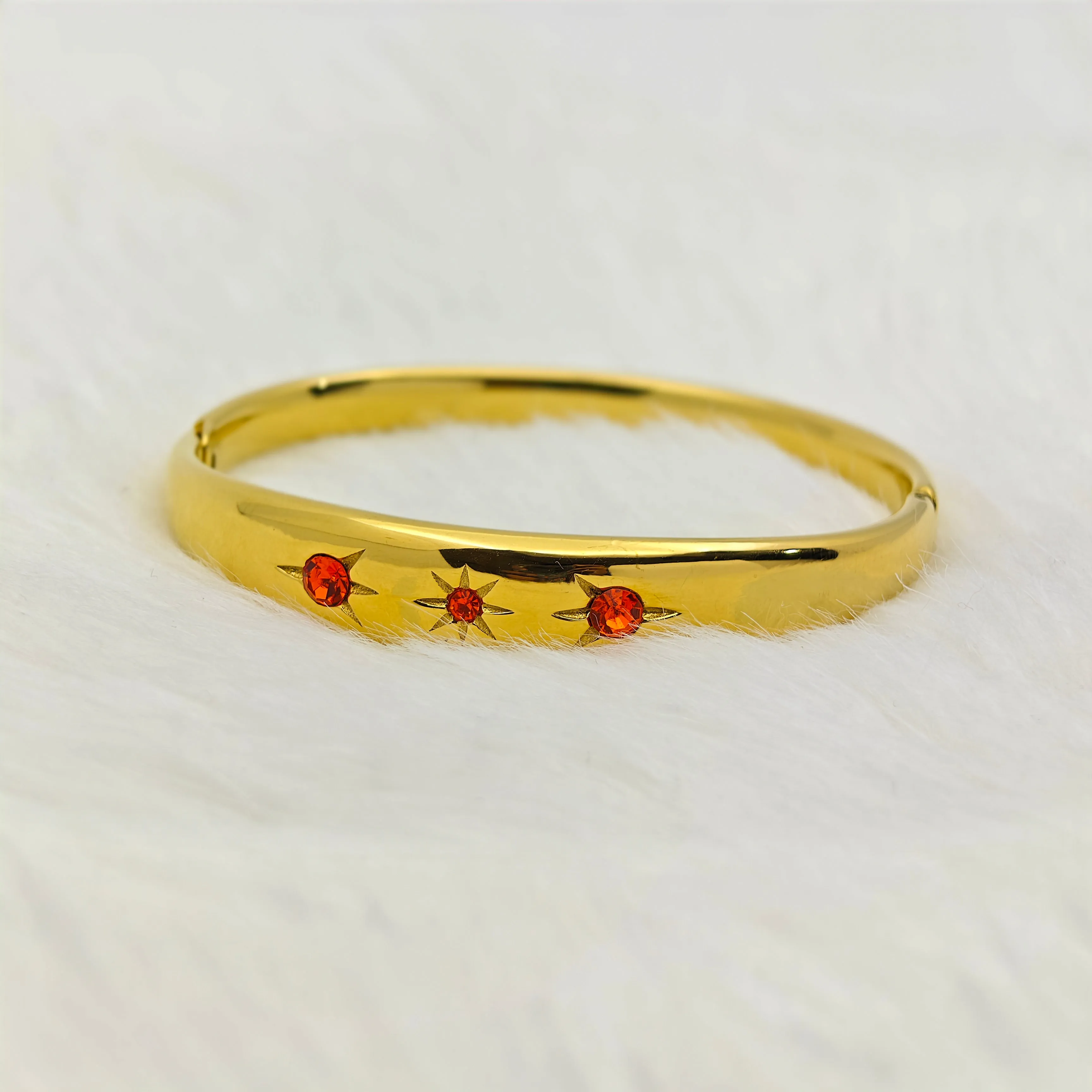 Luxury 22K Gold-Plated Chunky Bangle – Anti-Tarnish Stainless Steel Bracelet with Starburst CZ Accents RGB432