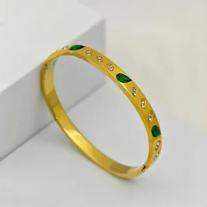 Luxury 22K Gold-Plated Emerald CZ Bracelet – Anti-Tarnish Stainless Steel Bangle with Sparkling Crystal Accents RGB434