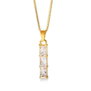 Luxury Square Zircon Geometric Pendant Necklace 18k Gold Plated Metal Texture Jewelry