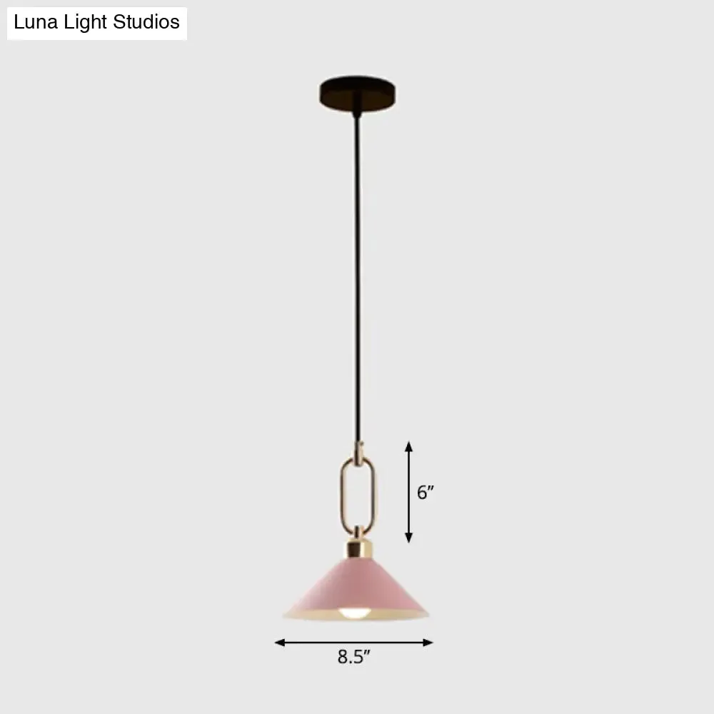 Macaron Single-Bulb Pendant Light with Conical Metal Shade and Oval Ring for Ceiling