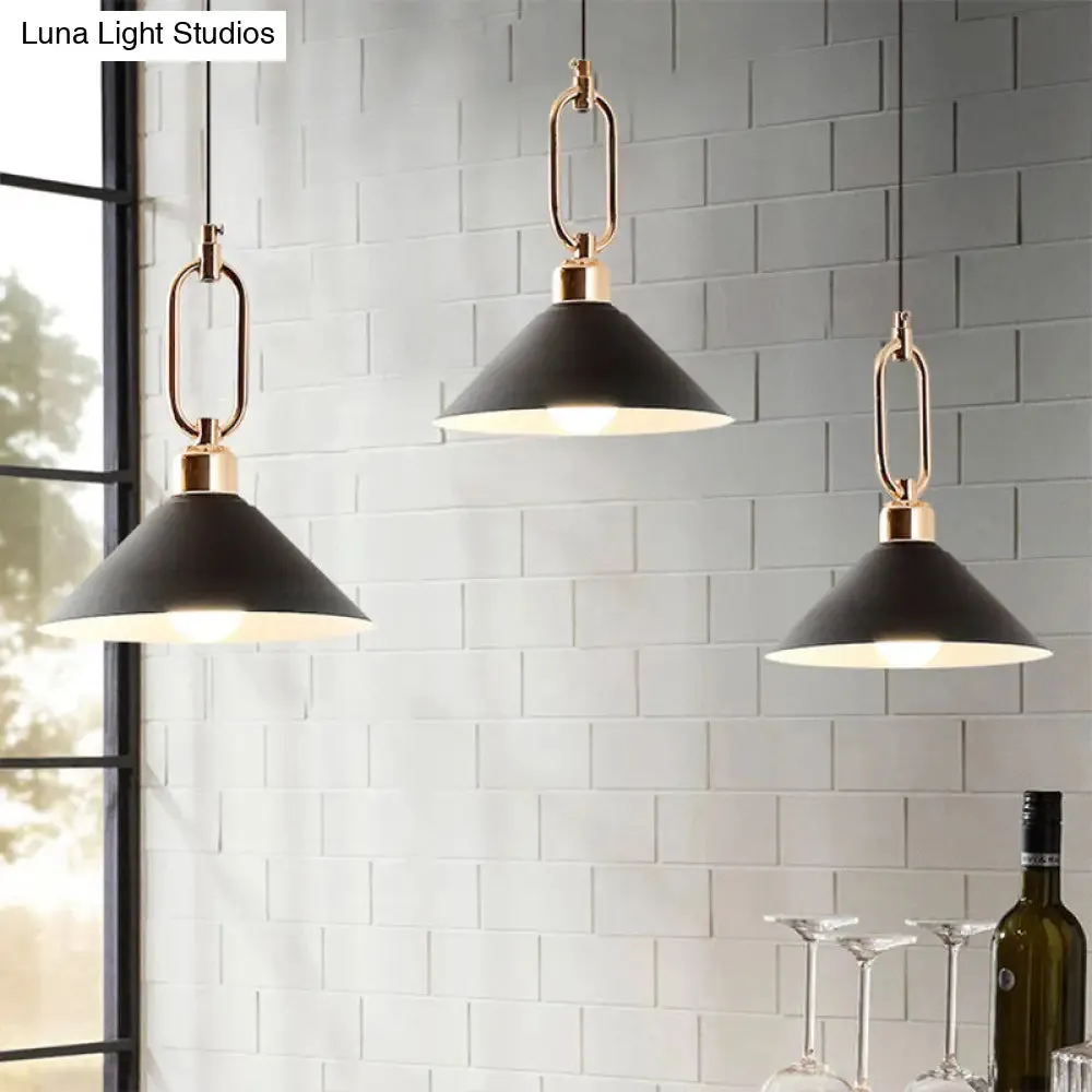 Macaron Single-Bulb Pendant Light with Conical Metal Shade and Oval Ring for Ceiling