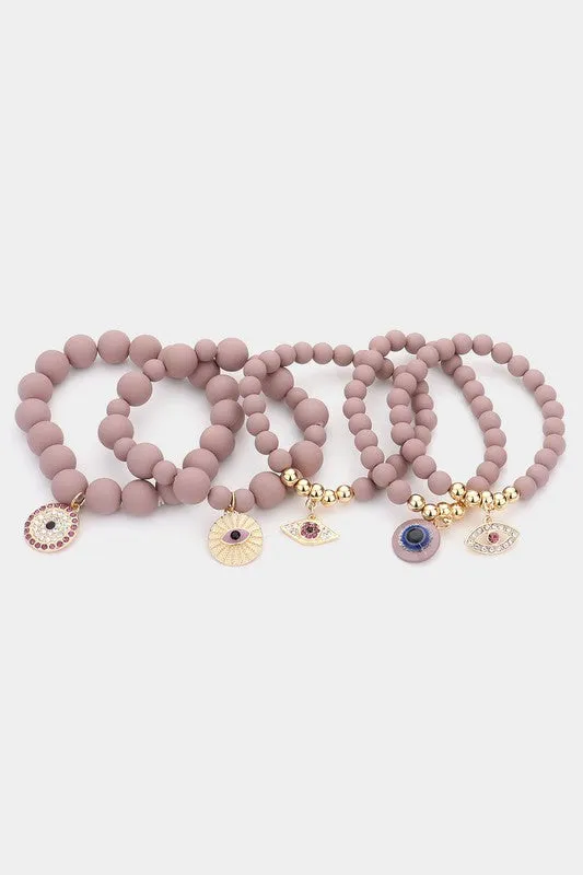 Mauve - 5 evil eye beaded bracelets