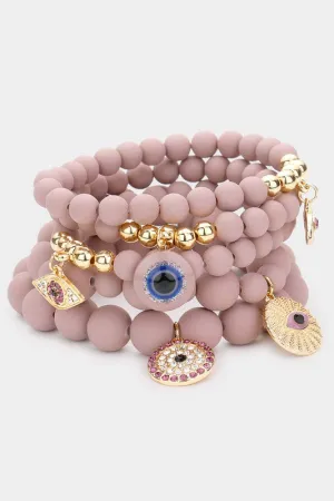 Mauve - 5 evil eye beaded bracelets
