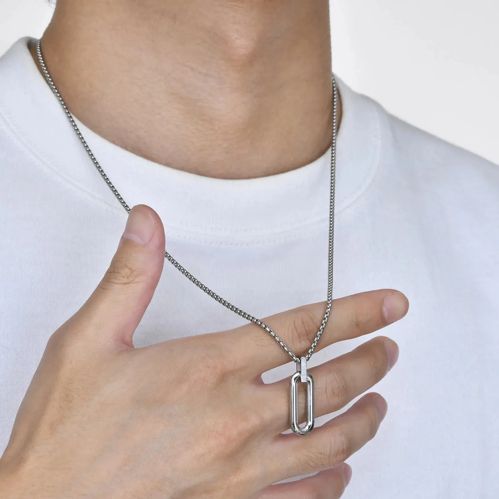 Men Geometric Necklaces, Waterproof Stainless Steel Hollow Pin Shaped Pendant