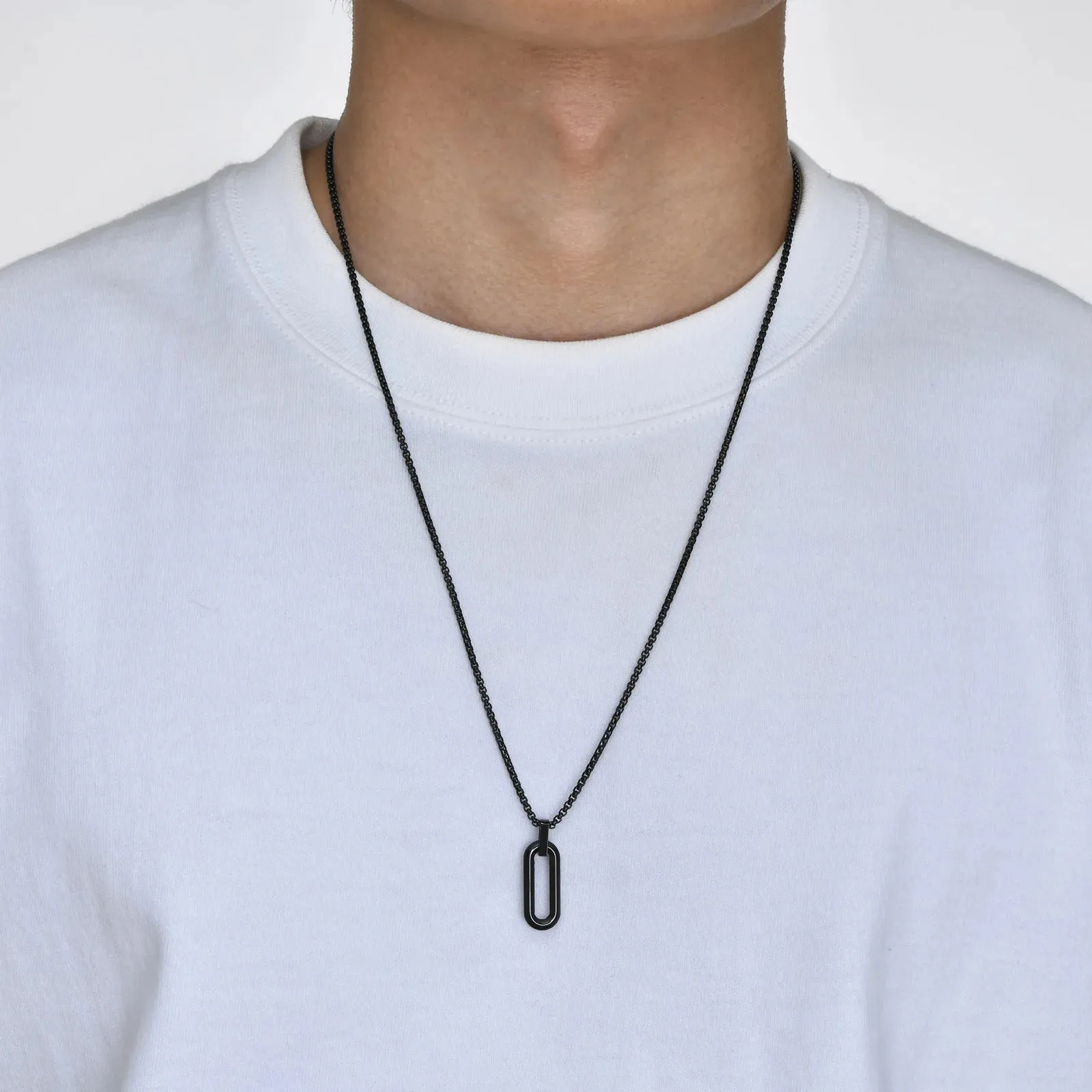 Men Geometric Necklaces, Waterproof Stainless Steel Hollow Pin Shaped Pendant