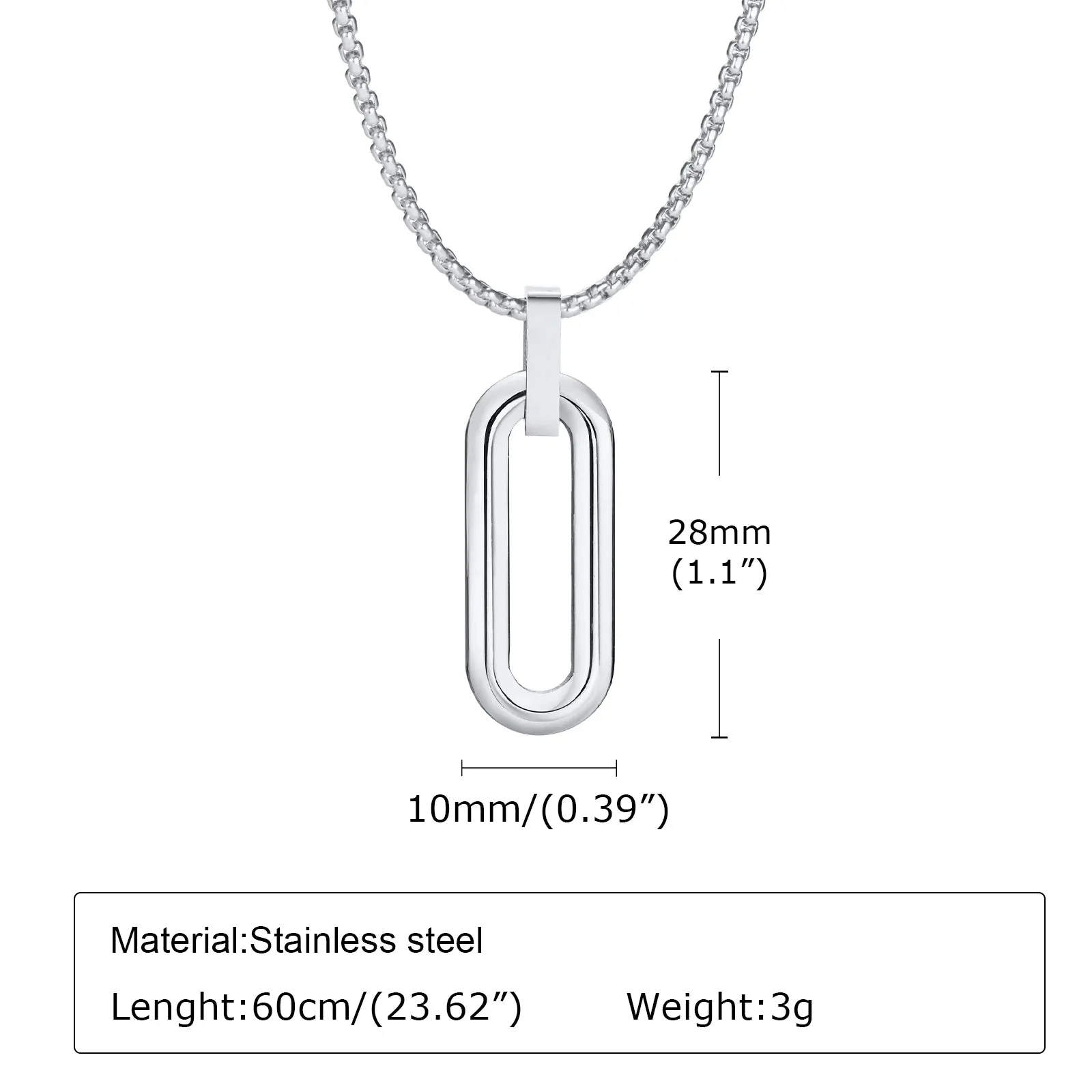 Men Geometric Necklaces, Waterproof Stainless Steel Hollow Pin Shaped Pendant