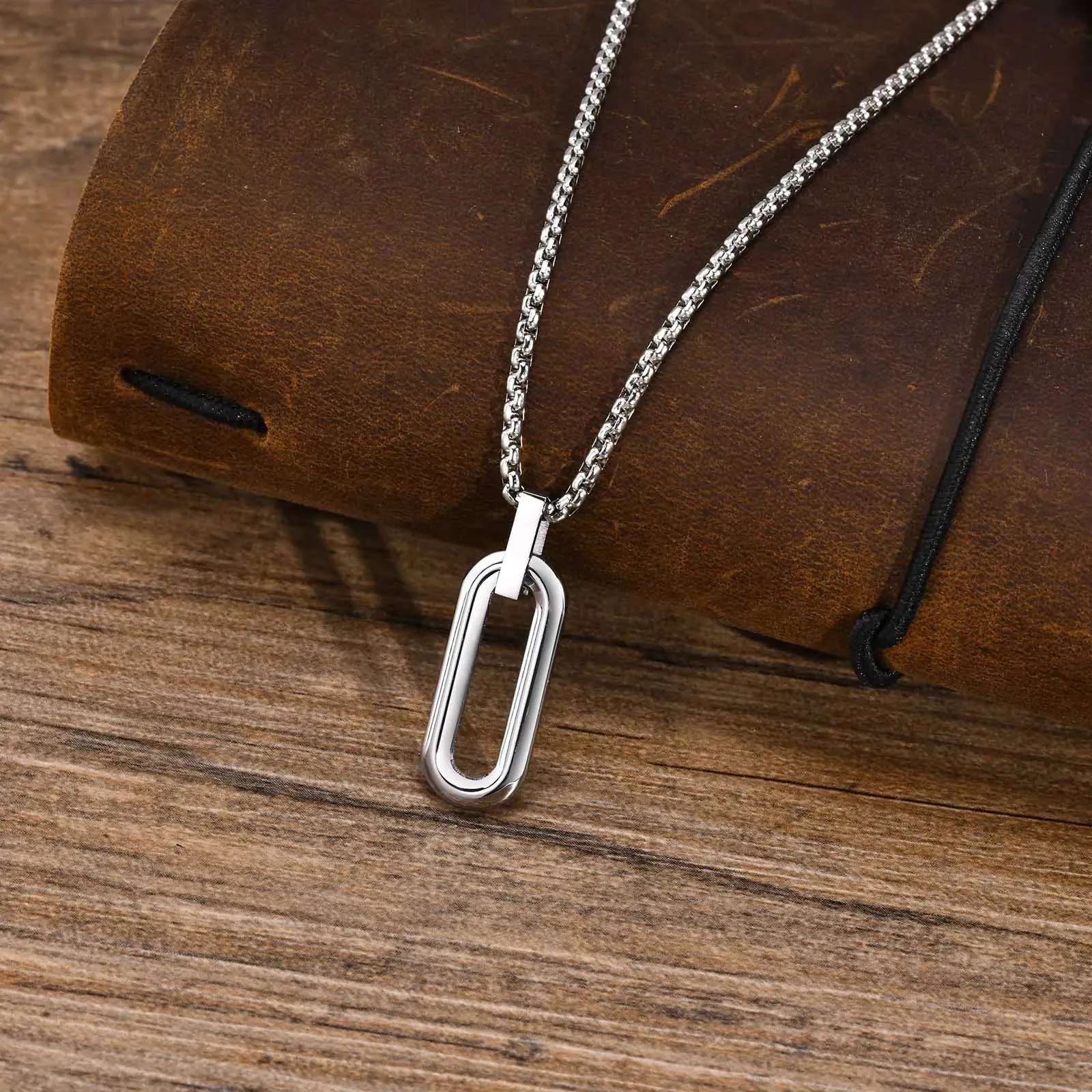 Men Geometric Necklaces, Waterproof Stainless Steel Hollow Pin Shaped Pendant