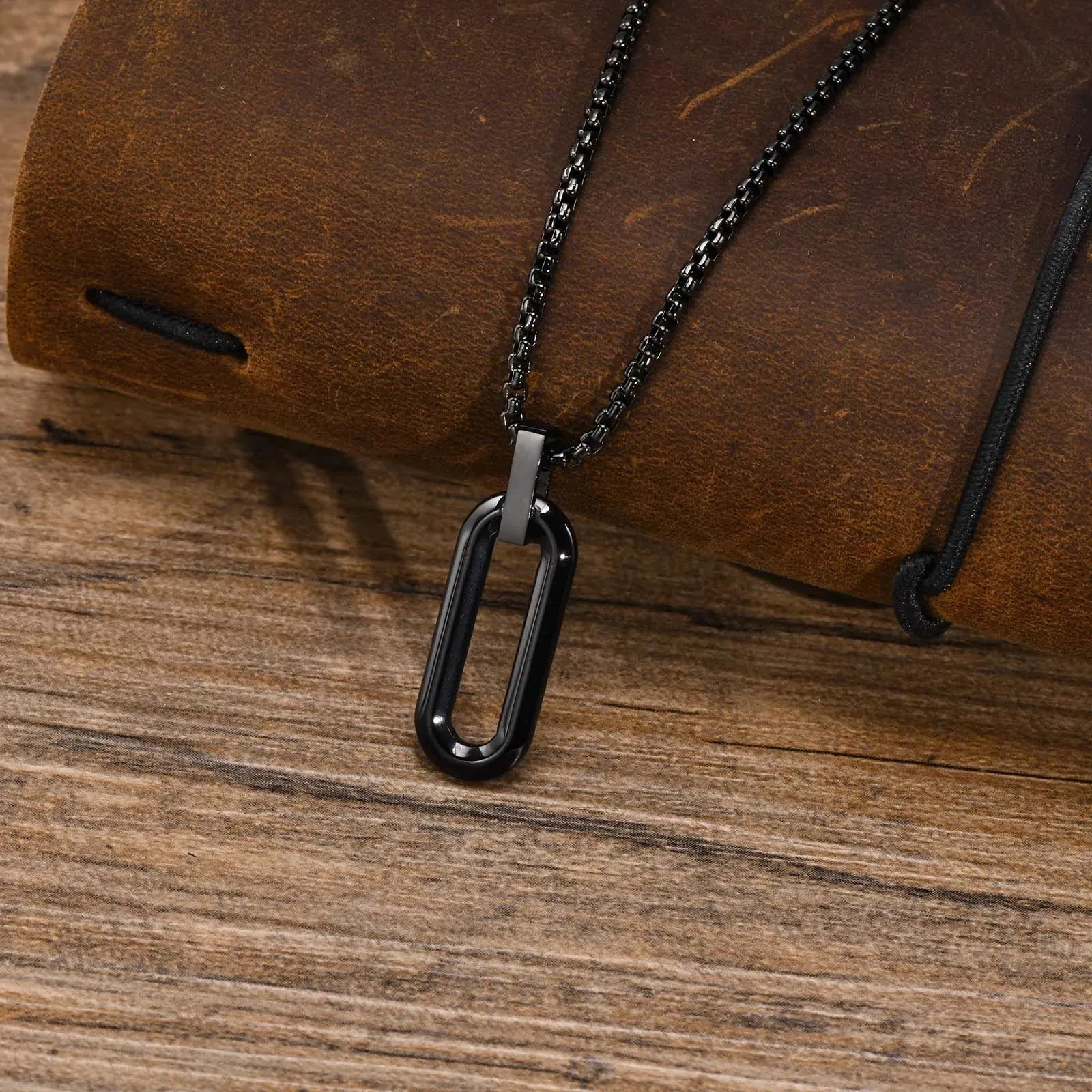 Men Geometric Necklaces, Waterproof Stainless Steel Hollow Pin Shaped Pendant