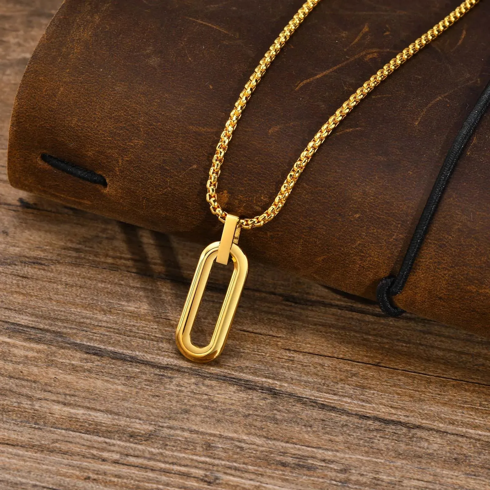 Men Geometric Necklaces, Waterproof Stainless Steel Hollow Pin Shaped Pendant