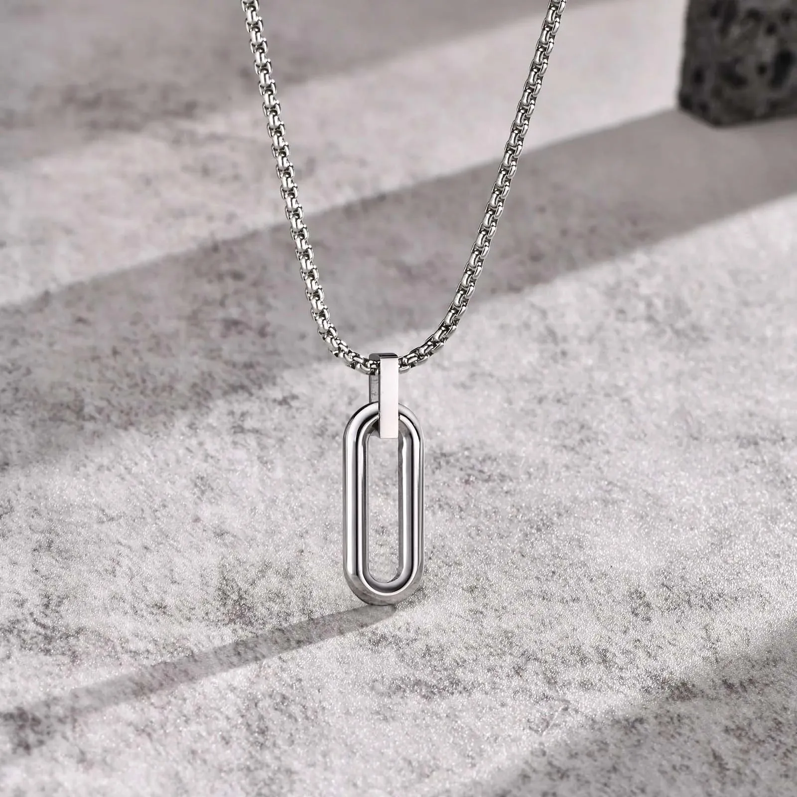 Men Geometric Necklaces, Waterproof Stainless Steel Hollow Pin Shaped Pendant