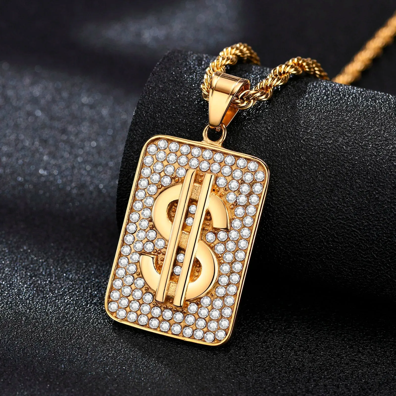 Men Gold Color Dollar Sign Necklaces with Cuban Chain,Hip Hop Money Dollar Pendant Collar