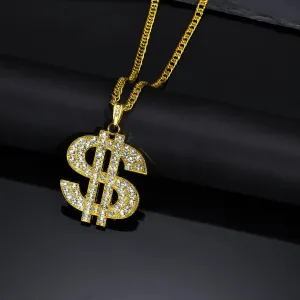 Men Gold Color Dollar Sign Necklaces with Cuban Chain,Hip Hop Money Dollar Pendant Collar