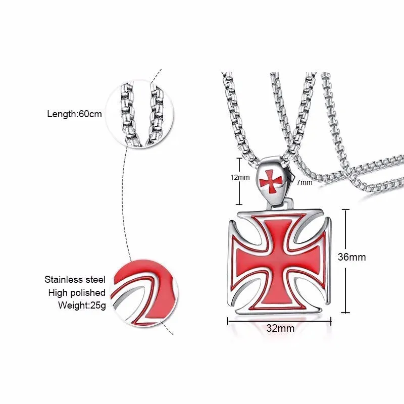 Men Necklace Red Iron Cross Knight Kinghts Templar Pendant