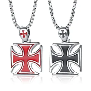 Men Necklace Red Iron Cross Knight Kinghts Templar Pendant
