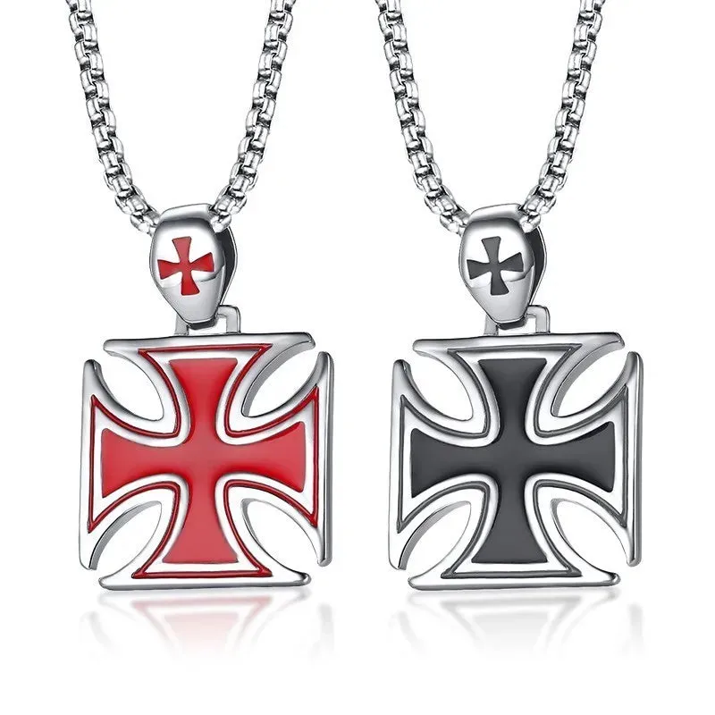 Men Necklace Red Iron Cross Knight Kinghts Templar Pendant
