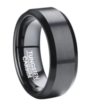 Men's Black Tungsten Wedding Ring with Beveled Edges | 8mm